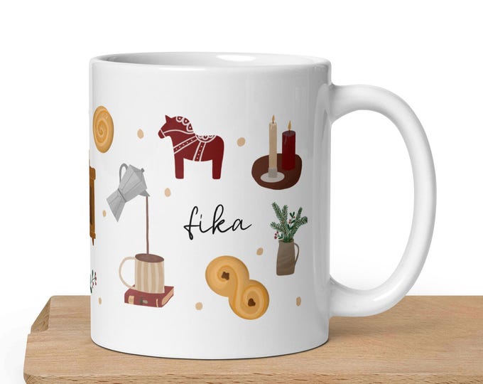 Ceramic mug Fika Hygge Sweden, Cosy coffee mug gift, Scandinavian mug