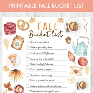 Fall Bucket List Editable Printable, Activity Ideas Sheet for Autumn, To-do Checklist for fall activities, Things to do, Printable Fall Fun