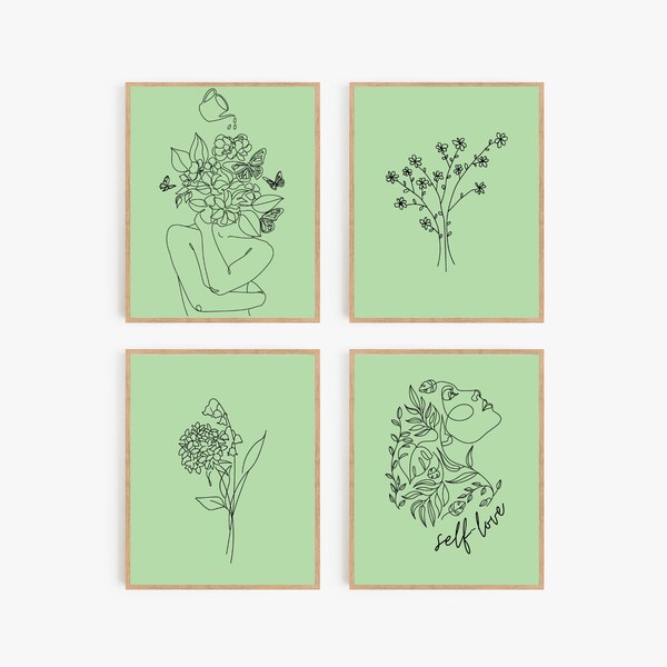 Line Art Print Green Etsy