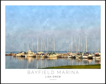 Bayfield Marina Art Print • Lake Superior Sailboats • Wisconsin Nautical Wall Art (20x16 Landscape)