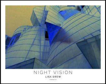 Weisman Museum Poster • "Night Vision" • Dark Blue Surrealist Architecture Photo, Minneapolis Art