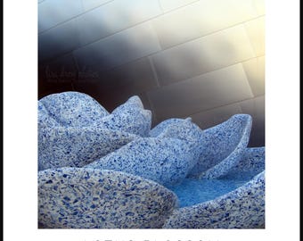 Lotus Blossom Walt Disney Concert Hall Art • "A Rose for Lilly" Fountain Print • Frank Gehry Architecture • Blue Delft China Mosaic