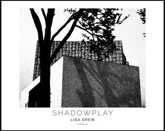 Monochrome Architecture Art Print • Urban Tree Shadow, Stippled Texture (20x16 Landscape)