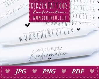 Download: Kerzentattoo für Wasserschiebefolie, Zur Konfirmation, Vorlagen für Kerzen, Kerze mit Spruch, Wunscherfüller, Kerzensticker, PDF