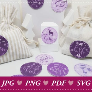 Advent calendar numbers, numbers 1-24, to print - download for your DIY Advent calendar, for DIY Christmas calendars