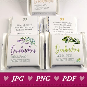 Download: Scatter decoration, guest gift, thank you, communion, confirmation, psalm, Ritter Sport mini banderole, banderole, thank you, PDF, PNG, JPG