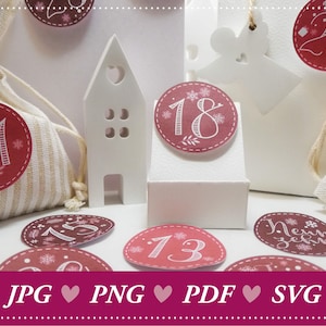 Advent calendar numbers to print, Christmas calendar, numbers 1-24, DIY Advent calendar numbers for craft fans