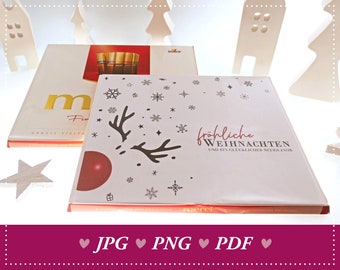 3 DIY merci inserts for 250g merci chocolate, Merry Christmas gift packaging, 3 Christmas motifs, reindeer, polar bear, snowman