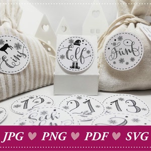 Advent calendar numbers, Christmas calendar, stylish black and white numbers 1-24, DIY for immediate download, SVG plotter file, print and cut