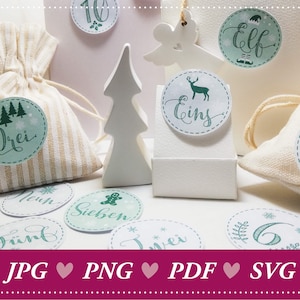Advent calendar numbers 1-24: Printable numbers for DIY Advent calendars, Advent calendar template for immediate download, Christmas calendar