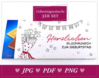 3 merci Banderolen "Geburtstag" für 100g merci Schokolade | 3er-Set | schokoladige Geburtstagswünsche zum selber machen | schnell & einfach