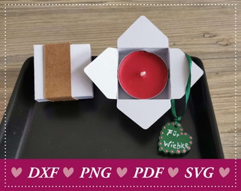 Tealight box with lid, numbers, band and label, for crafts, lucky light messages, packaging, digital file, SVG cutting file