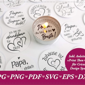 Download: Teelicht-Botschaft für den Papa zum Vatertag, Teelicht, Plotterdatei, Liebe, Dankeschön, Bester Papa, Papi, SVG, PNG, pdf, dxf