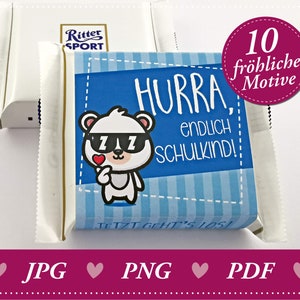 Download: Ritter Sport Mini Banderole for the start of school for the school cone, candy cone for the school child, colorful, cool, guest gift, school enrollment