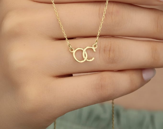 Left Side Intital R Interlocking Initals Personalized Interlocking Initials Necklace in 925 Sterling Silver ...