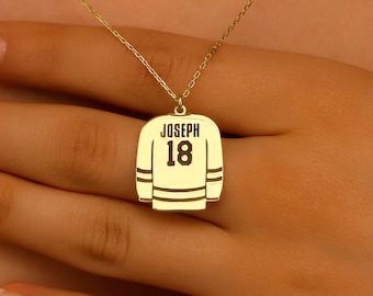 Personalized Hockey Jewelry, Hockey Player Pendant Necklace, Sterling Silver Hockey Uniform Charm Necklace, Custom Necklace for Teammate