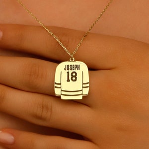 Personalized Hockey Jewelry, Hockey Player Pendant Necklace, Sterling Silver Hockey Uniform Charm Necklace, Custom Necklace for Teammate