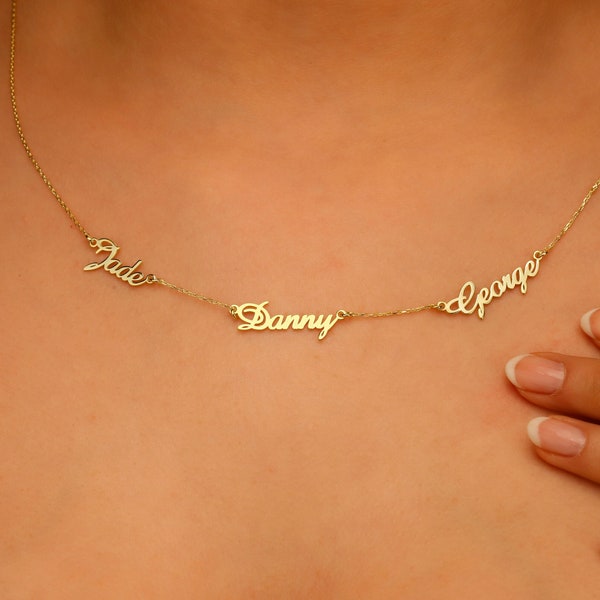 Custom Multiple Name Necklace, Personalized Gold Two Three Four Five Name Necklace | Handmade Jewelry | Trendy Gifts in Sterling Silver