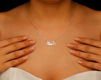 Unique Gold Special Font Name Necklace, Personalized Necklace with Mouse Symbol, Custom Name Necklace, Kids Name Necklace, Birthday Gifts