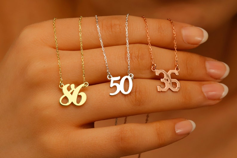 Custom Lucky Number Necklace Dainty Date Jewelry Personalized Gold Sport Number Necklace Necklaces for Women Personalized Gifts image 1