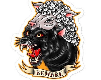 Pegatinas de tatuajes tradicionales: Lobo con piel de oveja