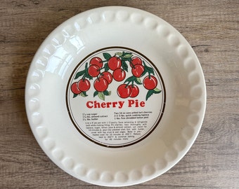 Vintage Cherry Pie Recipe Plate Dish Housewarming Host Thanksgiving Holiday Gift Tradition Kitchen Bakeware