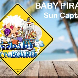 Anime Baby on Board Sun Captain Pirates Naklejka na samochód Bezpieczeństwo dziecka Baby shower
