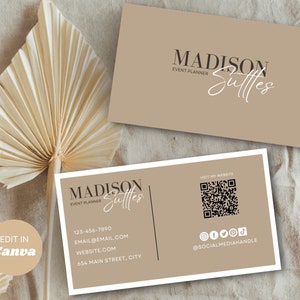 Modèle de carte de visite avec code QR, modèle de carte de visite modifiable, téléchargement immédiat, modèle de carte de visite imprimable, modèle canva