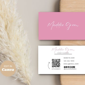 Visitenkartenvorlage, bearbeitbare Visitenkarte, Minimalistische Visitenkarten, Druckbare Visitenkarte, Rosa Visitenkarte, Canva Template