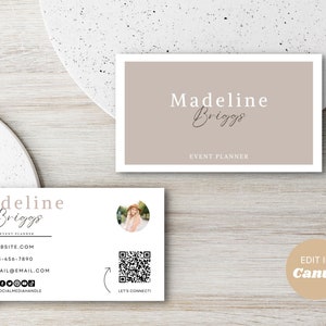 Minimalistic Business Card Template, Printable Business Card Template QR Code, Instant Download, Neutral Business Card, Canva Template