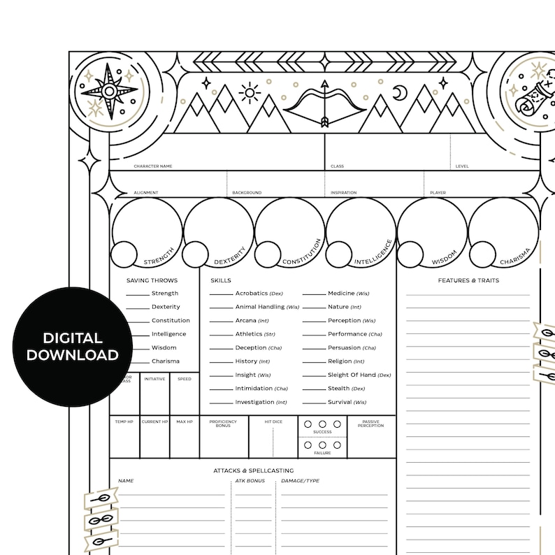 Ranger Character Sheet D&D 5e Etsy