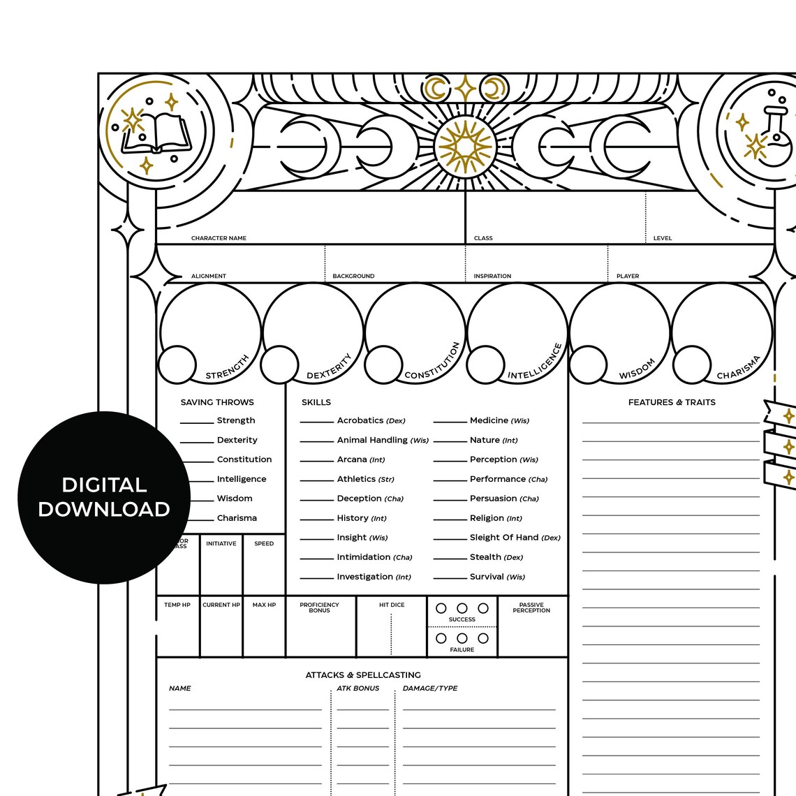 Wizard Character Sheet D&D 5e Etsy