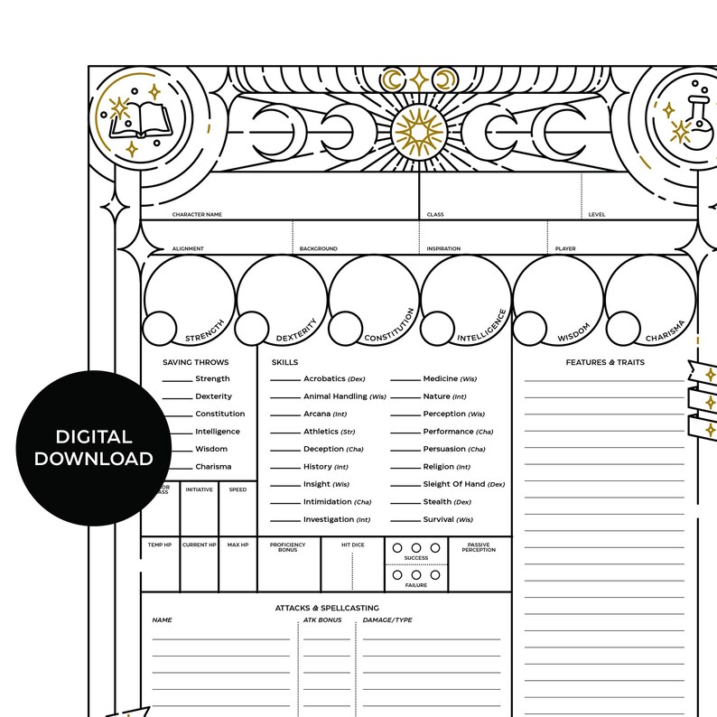 Wizard Character Sheet D&D 5e Etsy