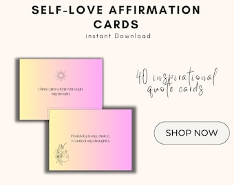 Self- love Affirmation cards, self-love quotes flash cards, affirmations cards, confidence, self care, positive affirmation cards, therapy