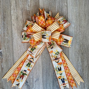 Scarecrow Wreath Bow, Scarecrow Add on Ribbon, Scarecrow Door Hanger, Scarecrow Decor, Fall Scarecrow Bow, Fall Scarecrow Decor