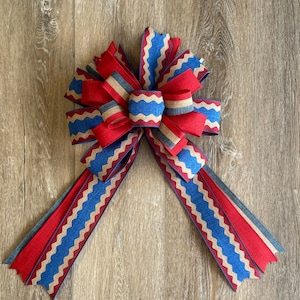 Patriotic Wreath Bow, Red White Blue Wreath Bow, 4th of July Bow, Summer Bow, Patriotic Bow for Door Hanger, USA Bow for Wreath,