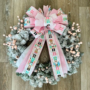 Pink Nutcracker Christmas Wreath, Flocked Christmas Wreath, Nutcracker Winter Wreath, Holiday Decor, Nutcracker Holiday Wreath, Nutcracker