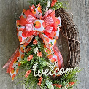 Summer Grapevine Wreath for Front Door, Summer Peach Wreath, All Season Wreath, Everyday Grapevine Wreath, Spring Wreath, Peach and White
