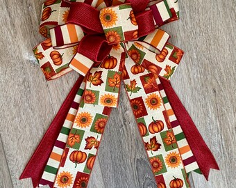 Fall Wreath Bow, Fall Bow, Autumn Wreath Bow, Autumn Bow, Fall Home Decor, Thanksgiving Seasonal Bow, Bow for Fall Lantern, Fall Door Decor