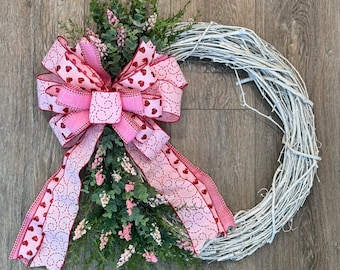 Pink Valentine's Day Floral Wreath, Valentine Flower and Greenery Wreath, Valentine's Wreath for Front Door, Grapevine Seasonal Decor