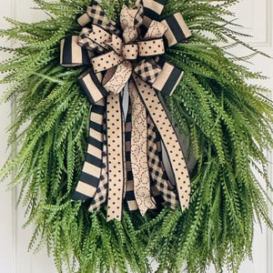 Black & Tan Beaded Grass Wreath, Everyday Wreath, Year Round Wreath, Bows Interchangeable, Button Fern Grass Wreath
