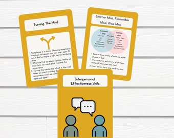 Cartes mémoire DBT, Cartes mémoire de thérapie, Thérapie comportementale dialectique, Pleine conscience, Cartes mémoire de thérapie comportementale dialectique, Cartes DBT, DBT