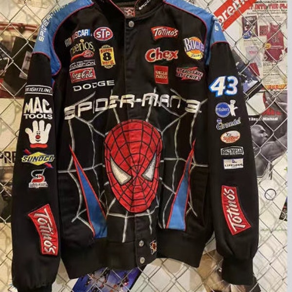 Vintage Spiderman Racing Jacket Vintage Spiderman Jacket Racing Nascar Varsity Jacket