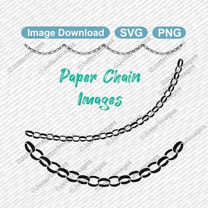 Puede incluir: Eslabones de cadena de papel en blanco y negro en diferentes configuraciones. El texto "Paper Chain Images" está escrito en una fuente estilizada.