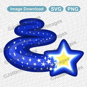 Shooting / Falling Star with Swirling Trail of Smaller Stars - Picture Image File Download SVG, PNG, Clipart, Transparent Background