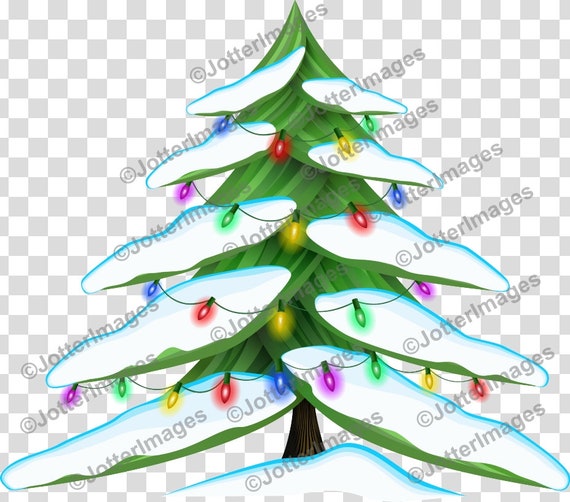 雪の降るクリスマスツリーとフェアリーライト：SVG PNG クリップアート 