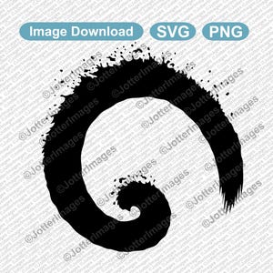 May include: Black and white abstract design with a circular shape and a spiral inside. The design is created with a brush stroke effect.