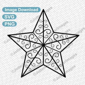 Puede incluir: Un contorno en blanco y negro de una estrella de cinco puntas con un patrón de espiral decorativo en su interior. La estrella es un diseño simple que se puede utilizar para una variedad de manualidades y proyectos.