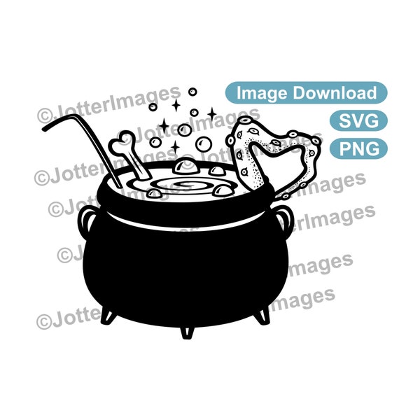 Halloween Witches Cauldron Outline Image Picture, Clip Art, Cut File, SVG, PNG Transparent Background - Bone, Tentacle, Bubbles, Potion