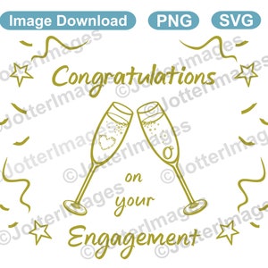 Champagne Flute Glasses with Engagement Ring Congratulations Sign Image Download SVG, PNG Transparent Background